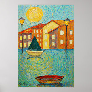 Impasto Impressionistiskt Vattenkanal Venedig Kons Poster