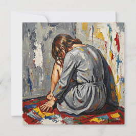 Impasto Oil of Woman Sad, Sick Depressed Emotional Kort