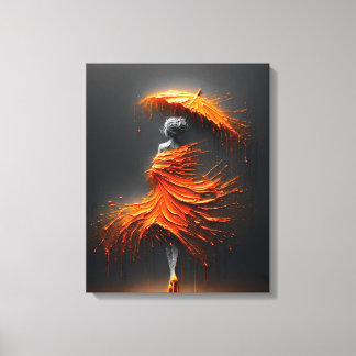 Impasto Orange Paraply Silhuett Canvastryck