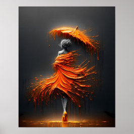 Impasto Orange Paraply Silhuett Poster