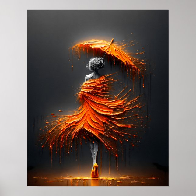 Impasto Orange Paraply Silhuett Poster (Framsidan)