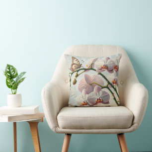 Impasto Paint Butterfly och Orchids Kudde