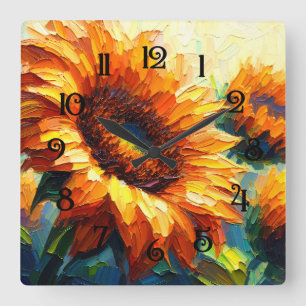 Impasto Painting of Sunblommor Fyrkantig Klocka