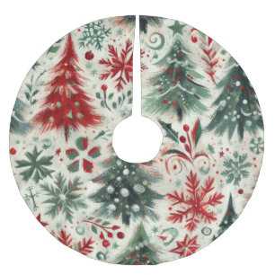 Impasto Red and Grönt jul Motifs Collage Julgransmatta Borstad Polyester