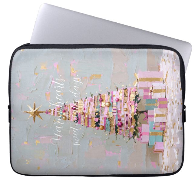 Impasto Rosa och Guld Julgran Laptop Fodral (Framsidan)