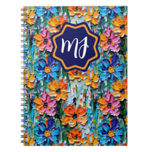 Impasto Stil Flowers i en färgfull monogrammad Anteckningsbok