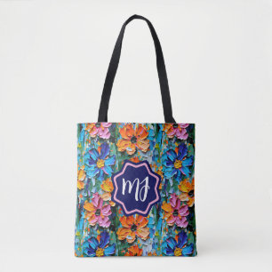 Impasto Stil Flowers i en färgfull monogrammad Tygkasse
