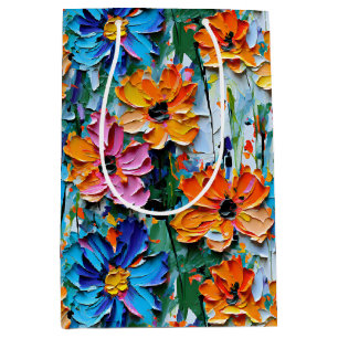 Impasto Stil Flowers i en färgfull Mönster