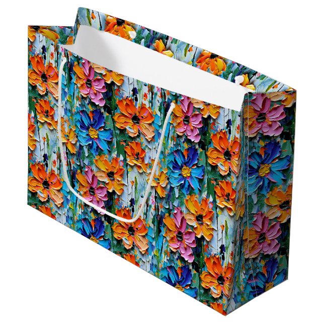 Impasto Stil Flowers i en färgfull Mönster (Framsidan Vinklad)