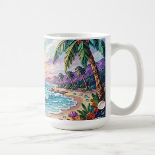 Impasto strand och havsglas solnedgång och soluppg kaffemugg