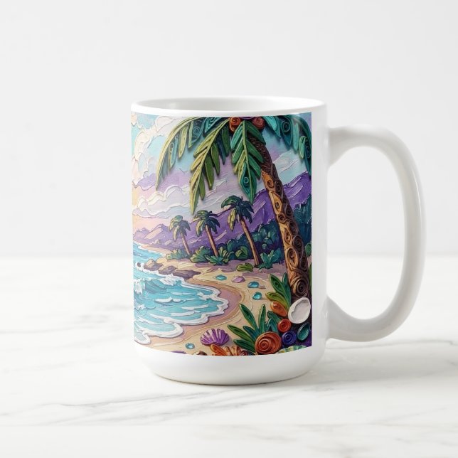 Impasto strand och havsglas solnedgång och soluppg kaffemugg (Höger)