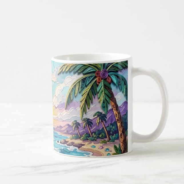 Impasto strand och havsglas solnedgång och soluppg kaffemugg (Höger)