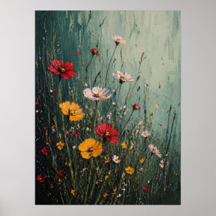 Impasto Vildblomsäng i Turkos Dimsyra Poster
