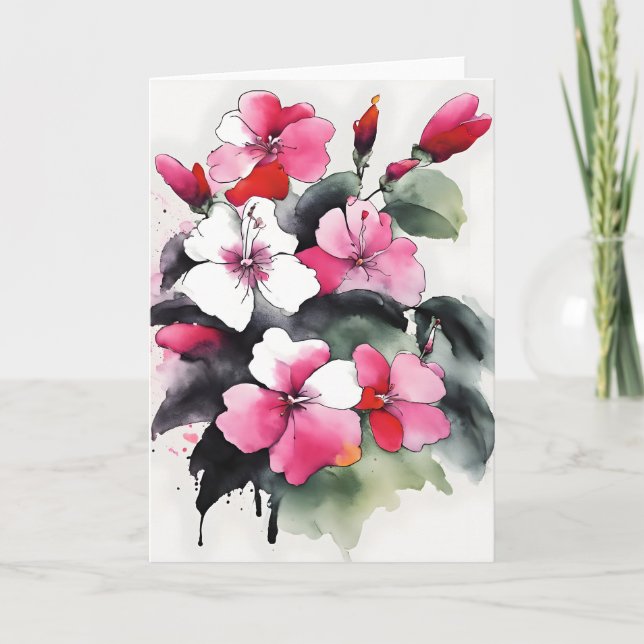 Impatiens - Watercolor flowers Kort (Framsida)