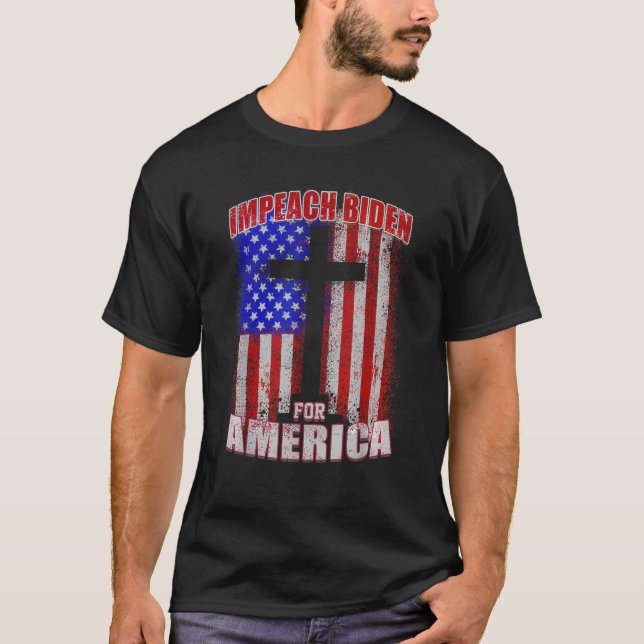 Impeach Joe Biden Impeach 46 Patriotic US Flagga T Shirt (Framsida)