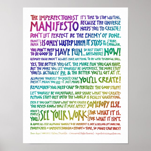 Imperfektionist Manifesto Poster - Rainbow White (Framsidan)