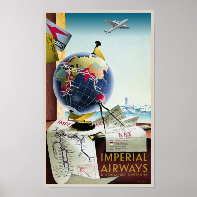 Imperial Airways UK Vintage affisch 1938 (Framsidan)