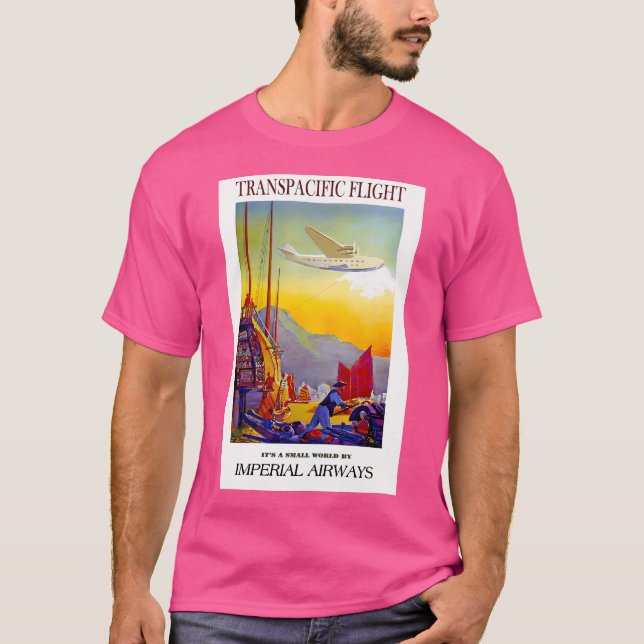 Imperial Airways Vintage Transpacific Flight Print T Shirt (Framsida)