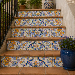Imperial Blossom Hand Painted Blue and Gold Floral Kakelplatta