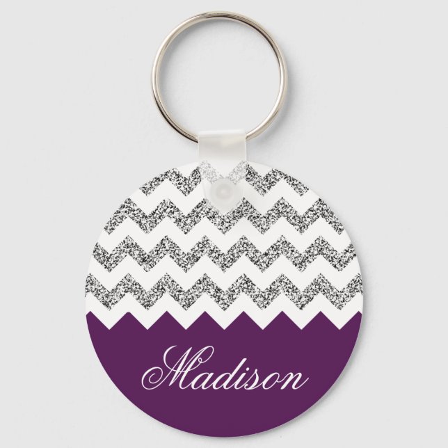Imperial Lila Silvery Glitter Chevron Mönster Nyckelring (Framsida)