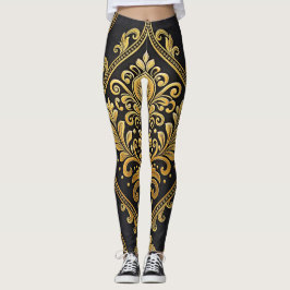 Imperial Majestät Sömlöst Mönster – Guld och Svart Leggings
