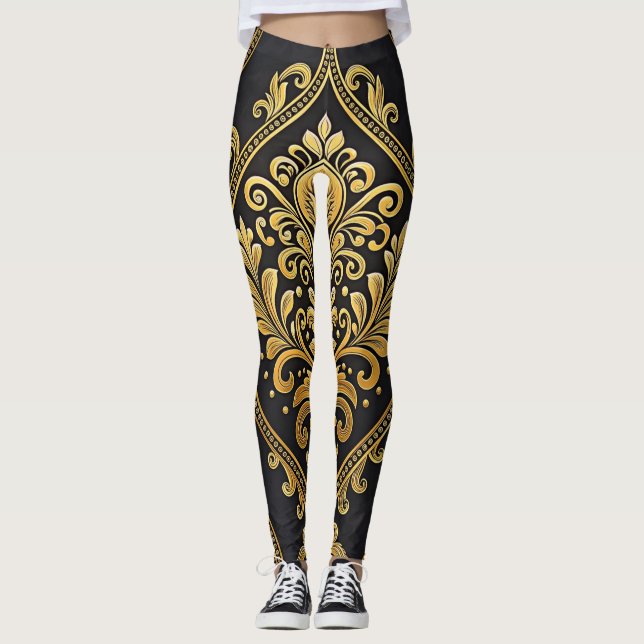 Imperial Majesty Seamless Pattern – Gold and Black Leggings (Framsida)