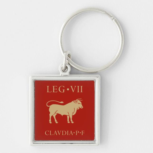 Imperial Roman Army - Legio VII Claudia Fyrkantig Silverfärgad Nyckelring (Framsidan)
