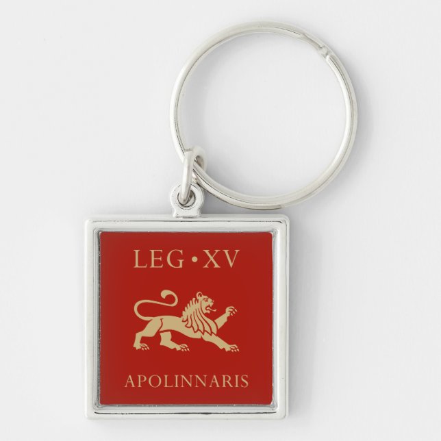 Imperial Roman Army - Legio XV Apollinaris Fyrkantig Silverfärgad Nyckelring (Framsidan)