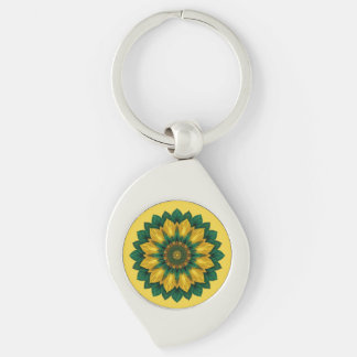 Imperial Solar Flower Mandala Luxury Keychain  Swirl Silverfärgad Nyckelring