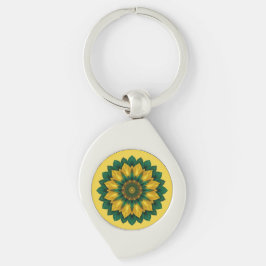 Imperial Solar Flower Mandala Luxury Keychain  Swirl Silverfärgad Nyckelring