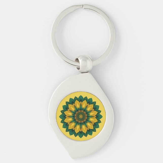 Imperial Solar Flower Mandala Luxury Keychain  Swirl Silverfärgad Nyckelring (Framsidan)