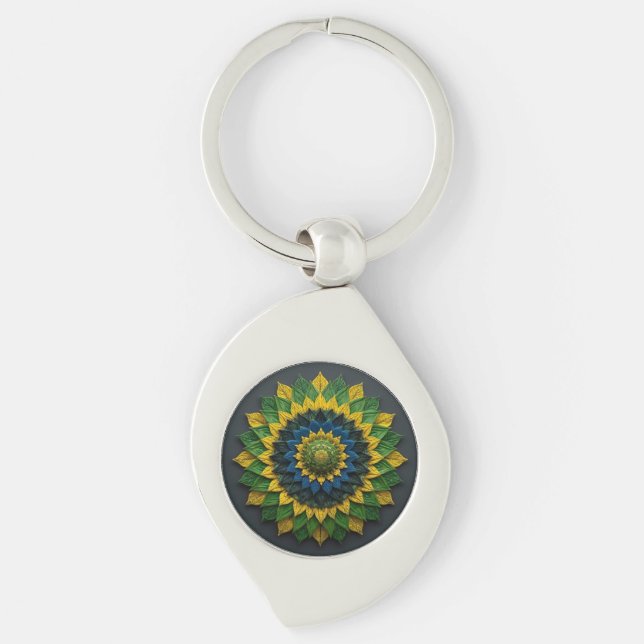 Imperial Solar Leaf Mandala Luxury Keychain - Emer Swirl Silverfärgad Nyckelring (Framsidan)