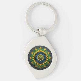 Imperial Solar Leaf Mandala Luxury Keychain - Emer Swirl Silverfärgad Nyckelring