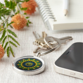 Imperial Solar Leaf Mandala Luxury Keychain  Rund Silverfärgad Nyckelring