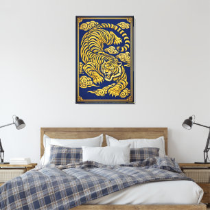 Imperial Tiger – Guld & Blå Canvastryck