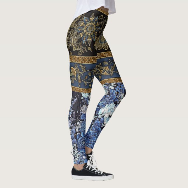 Imperialistisk blåttblommigtKimono Leggings (Höger)