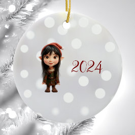 Impish Girl jul Elf Ceramic Ornament