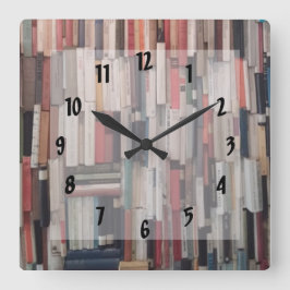 Imponera vägg av bokar fyrkantig klocka