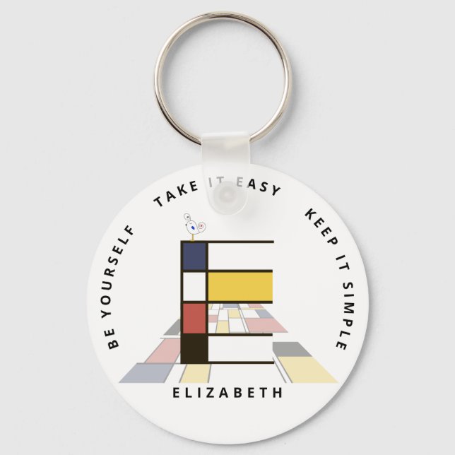 Imponerande neoplasticism Art Monogram. BREV E Nyckelring (Framsida)