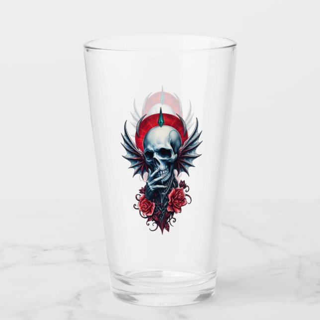 Imponerande, realistiskt skalle med vingar glaskopp (Framsida)