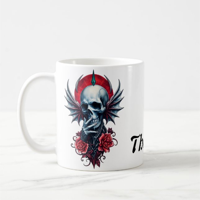 Imponerande, realistiskt skalle med vingar kaffemugg (Vänster)