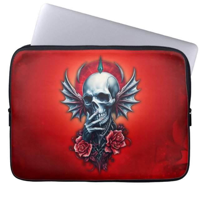 Imponerande, realistiskt skalle med vingar laptop fodral (Framsidan)