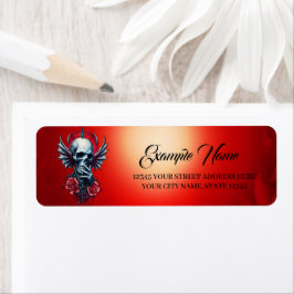 Imponerande, realistiskt skalle med vingar returadress etikett