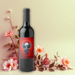 Imponerande, realistiskt skalle med vingar vinflaska etikett