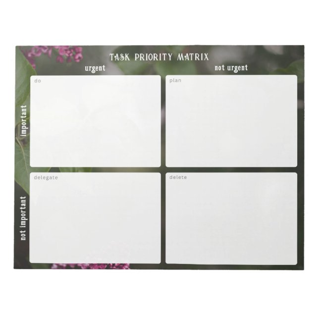 Important and urgent task Matrix (romantic nature) Anteckningsblock (Framsida)