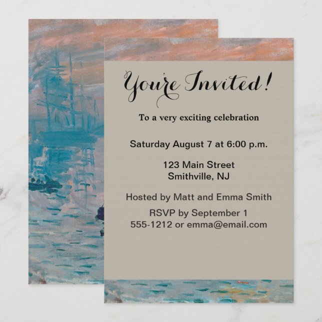 Impression Sunrise claude monet impressionist Inbjudningar (Fram/baksida)