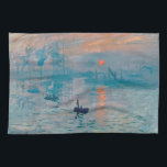 Impression Sunrise Claude Monet Kökshandduk<br><div class="desc">Monet Impressionism Painting - namn i den här målningen är Impression,  Sunrise,  en berömd som målas av Fransk impressionist Claude Monet målade 1872 och som visades vid utställningen av imponerande personer i Paris 1874. Soluppgång visar Le Havres hamn.</div>