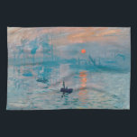 Impression Sunrise Claude Monet Kökshandduk<br><div class="desc">Monet Impressionism Painting - namn i den här målningen är Impression,  Sunrise,  en berömd som målas av Fransk impressionist Claude Monet målade 1872 och som visades vid utställningen av imponerande personer i Paris 1874. Soluppgång visar Le Havres hamn.</div>