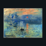Impression Sunrise, Soleil Levant, Claude Monet Vykort<br><div class="desc">Impression, Soluppgång (Impression, bottenhöjd) är en målning av Claude Monet. Den gav stiga upp till namn i den imperialistiska rörelsen. Subjekt, som är 1872, är Le Havres hamn i Frankrike med mycket lösa penseldrag som antyder snarare än avgränsar den. Monet förklarade titeln senare: Landskapet är inget annat än ett intryck,...</div>