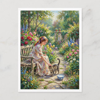 Impressionism Blomsterträdgård Katt Mjölk Skål Kvi Vykort